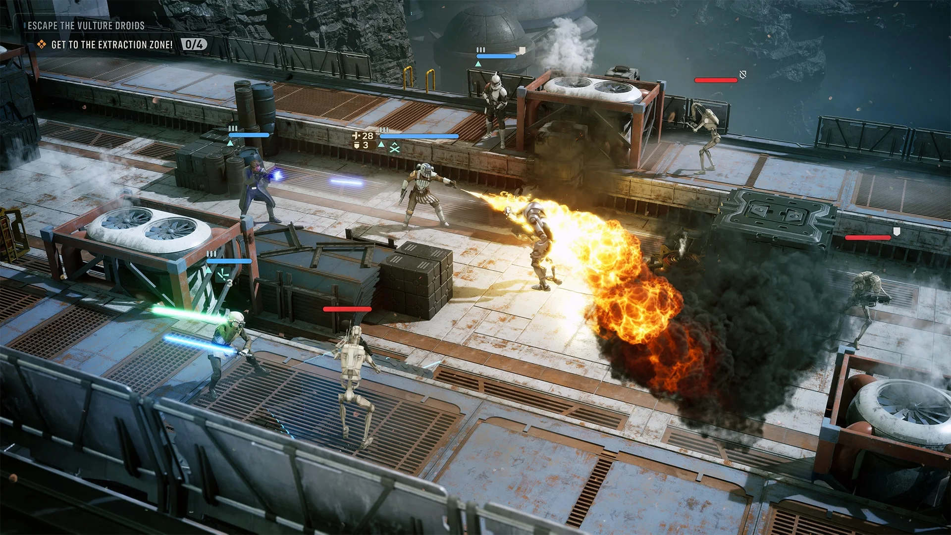 Zero Company operators advancing through a tactical combat zone